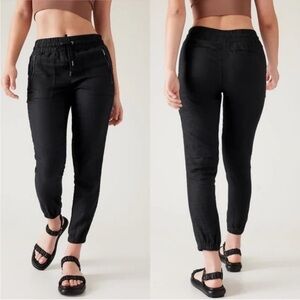 Athleta Cabo Linen Joggers Black Elastic Waist Zipper Pocket Drawstring 2 Petite